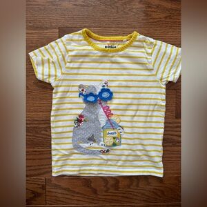 Boden 4-5 Kids Yellow Striped Tee with Fun Cat Design